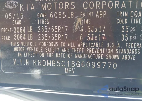 2016 Kia Sedona Lx from USA, damaged, VIN KNDMB5C18G6099770